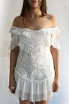 Totam Short Fitted White Lace Off-Shoulder Dress | Boudoir 1861