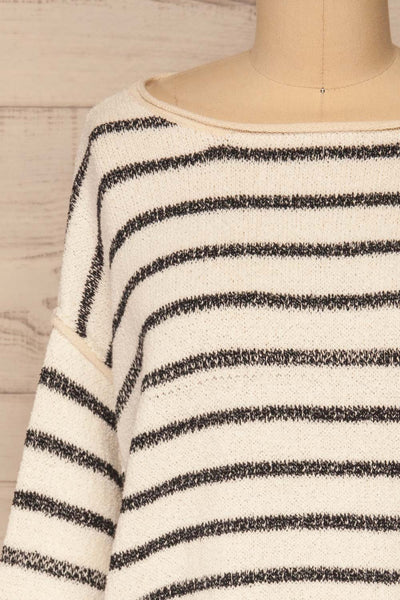 Toulouse White & Black Striped Sweater | La petite garçonne front close-up