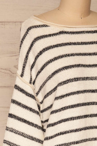Toulouse White & Black Striped Sweater | La petite garçonne side close-up
