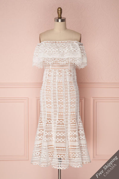 Towika White Lace Off-Shoulder Flared Midi Bridal Dress | Boudoir 1861