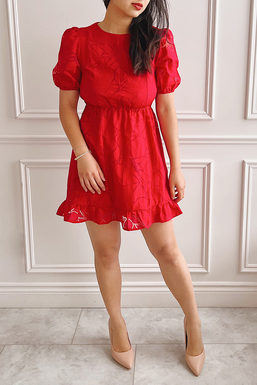 Tracy Short Red Dress w/ Heart Shaped Open Back | Boutique 1861 on model