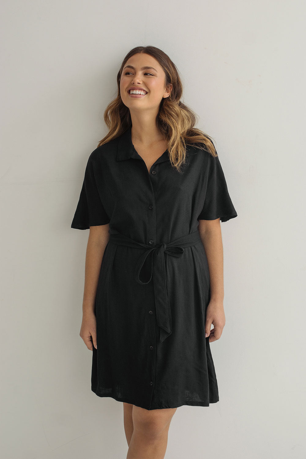 Dailystory Trapani Black | Button-Up Short Shirt-Dress