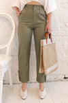 Trikala Sage Green High-Waisted Linen Pants | La petite garçonne on model