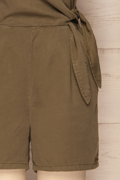 Trujjka Green Short Sleeve Wrap Romper | La petite garçonne shorts