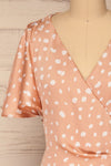 Tryphena Pink Short Sleeve Wrap Dress | La petite garçonne  front close-up