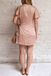 Tryphena Pink Short Sleeved Wrap Dress | La petite garçonne model back