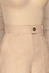 Tuam Beige Linen Cuffed Shorts w/ Pockets | La petite garçonne side close up