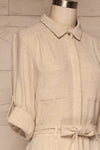 Tulcan Beige Linen Long Sleeved Jumpsuit side close up | La petite garçonne