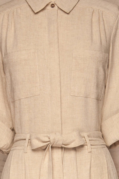 Tulcan Beige Linen Long Sleeved Jumpsuit fabric | La petite garçonne