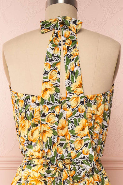 Tuvya Yellow Floral Halter Maxi Dress | Boutique 1861 back close up