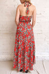 Tuvya Red Floral Halter Maxi Dress | Boutique 1861 model back