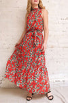 Tuvya Red Floral Halter Maxi Dress | Boutique 1861 model look