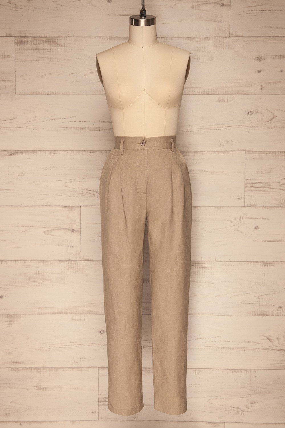 Tver Beige High-Waisted Straight Leg Pants | La petite garçonne