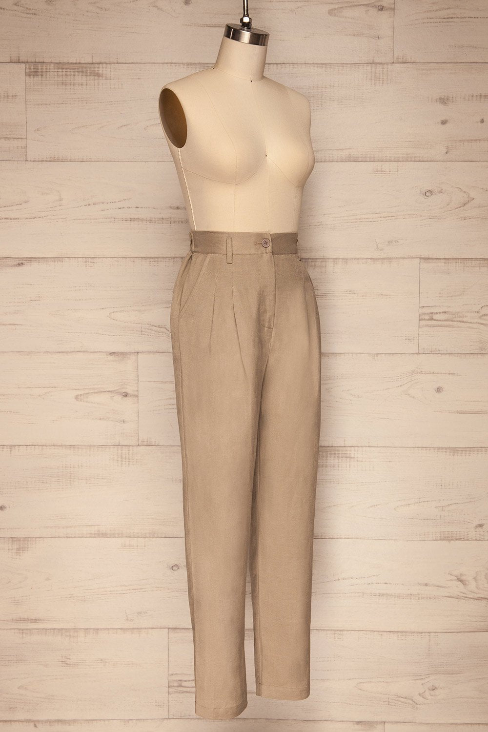 Tver Beige High-Waisted Straight Leg Pants side view | La petite garçonne