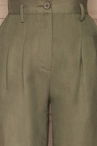 Tver Khaki High-Waisted Pants fabric | La petite garçonne