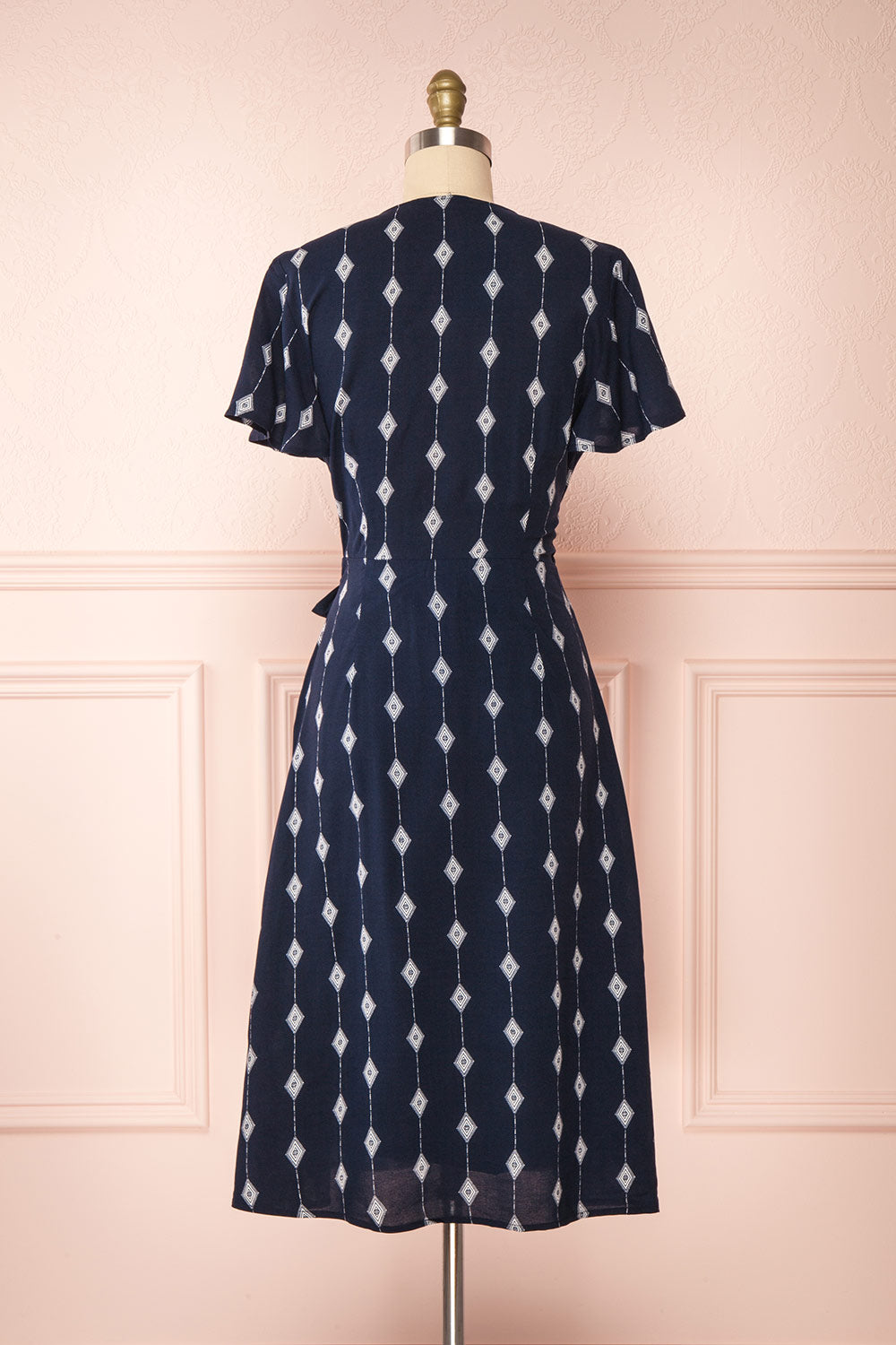 Tyesha Navy Patterned Short Sleeve Wrap Dress | Boutique 1861