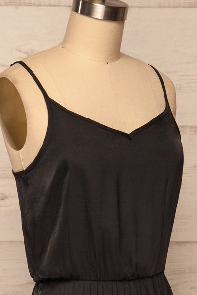 Udine Onyx Black Midi Dress | Robe Noire side close up | La Petite Garçonne