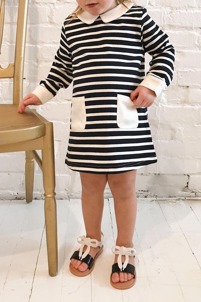 Ugny Mini Navy Striped Kids Tunic Dress | La Petite Garçonne on model