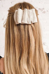 Ulmau Pink Scrunchie Texture Hair Clip | La petite garçonne on model