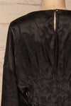 Ulm Black Pleated Puffy Sleeve Silky Top | La petite garçonne back close-up