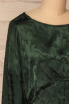 Ulm Green Pleated Puffy Sleeve Silky Top | La petite garçonne side close-up