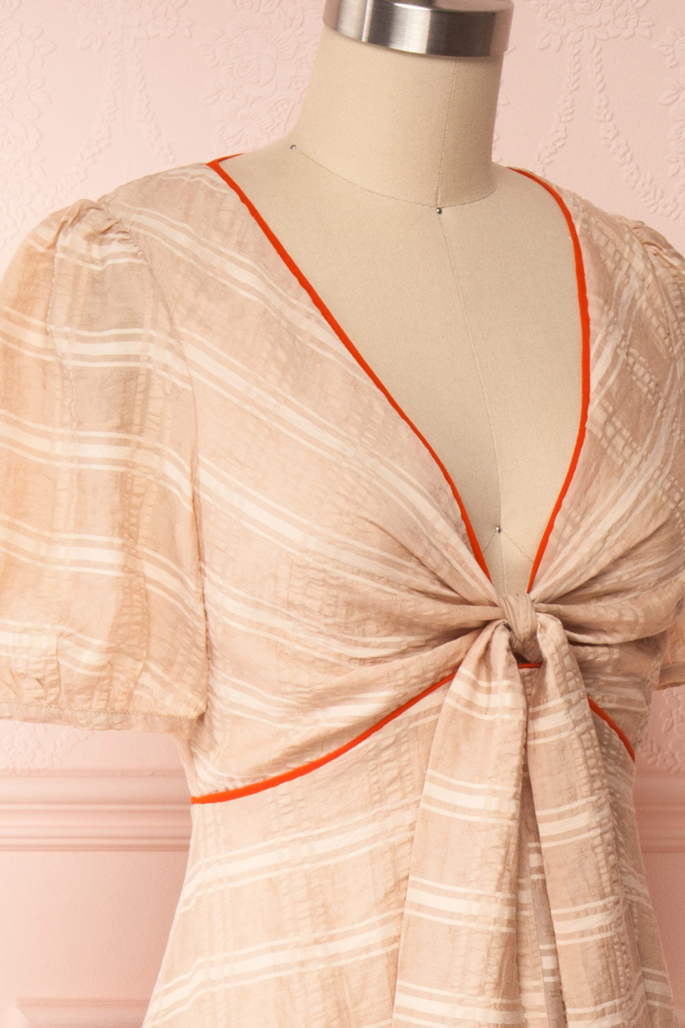 Umbragine Beige Short Sleeve Midi Dress side close up | Boutique 1861