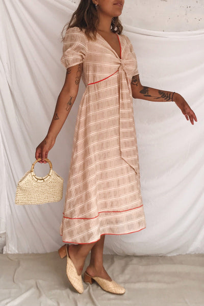 Umbragine Beige Short Sleeve Midi Dress | Boutique 1861 model look