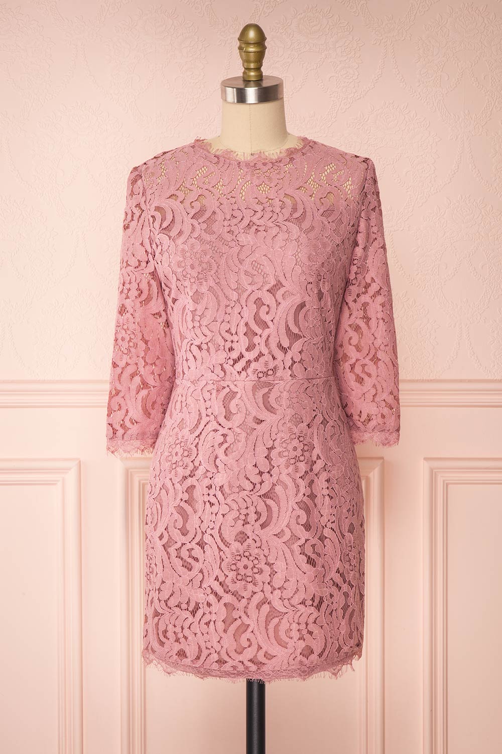 Undine Lilac Short Lace Dress w/ 3/4 Sleeves | Boutique 1861 front view 