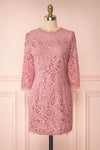 Undine Lilac Short Lace Dress w/ 3/4 Sleeves | Boutique 1861 front view
