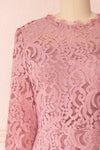 Undine Lilac Short Lace Dress w/ 3/4 Sleeves | Boutique 1861 front close-up