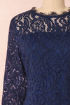 Undine Navy Short Lace Dress w/ 3/4 Sleeves | Boutique 1861 front close-up