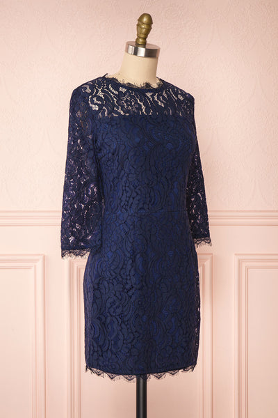 Undine Navy Short Lace Dress w/ 3/4 Sleeves | Boutique 1861 side view