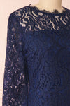 Undine Navy Short Lace Dress w/ 3/4 Sleeves | Boutique 1861 side close-up