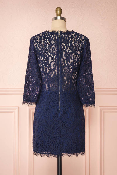 Undine Navy Short Lace Dress w/ 3/4 Sleeves | Boutique 1861 back view
