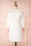 Undine White Short Lace Dress w/ 3/4 Sleeves | Boutique 1861 front view
