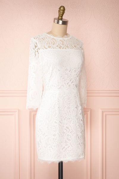 Undine White Short Lace Dress w/ 3/4 Sleeves | Boutique 1861 side view