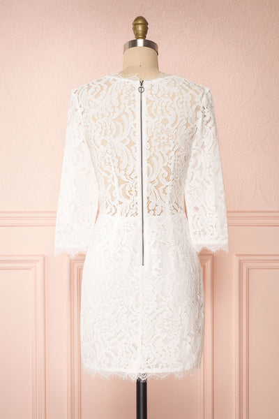 Undine White Short Lace Dress w/ 3/4 Sleeves | Boutique 1861 back view