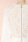 Undine White Short Lace Dress w/ 3/4 Sleeves | Boutique 1861 back close-up