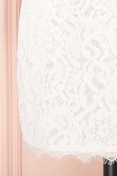 Undine White Short Lace Dress w/ 3/4 Sleeves | Boutique 1861 bottom