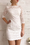 Undine White Short Lace Dress w/ 3/4 Sleeves | Boutique 1861 on model