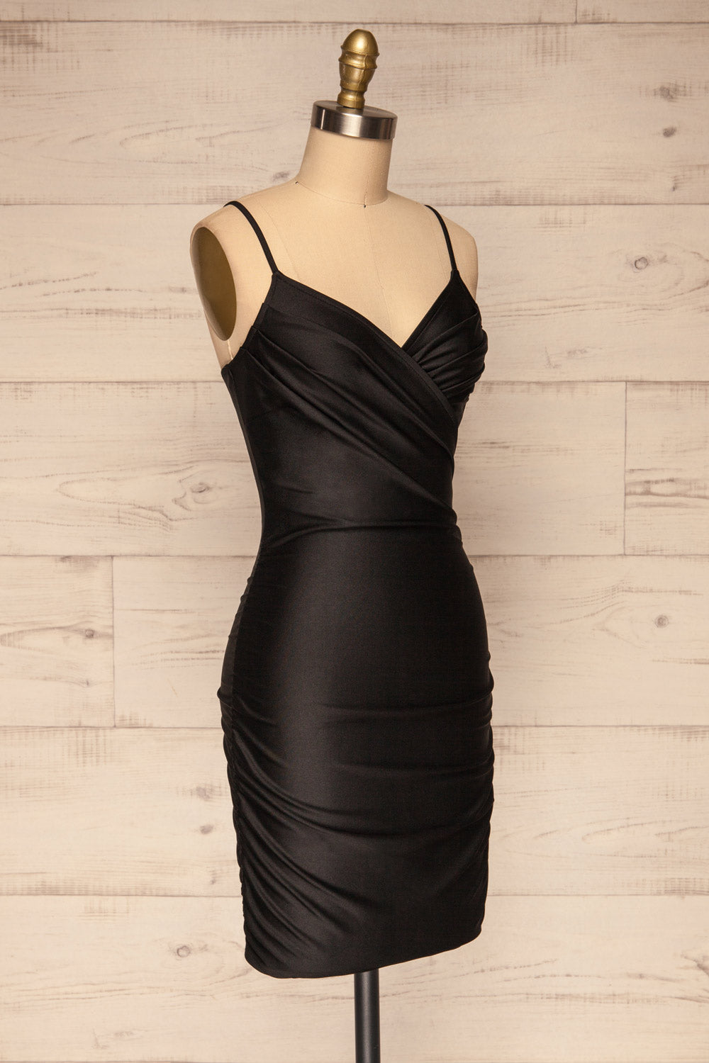 Unice Black Silky Fitted Cocktail Dress | La petite garçonne side view