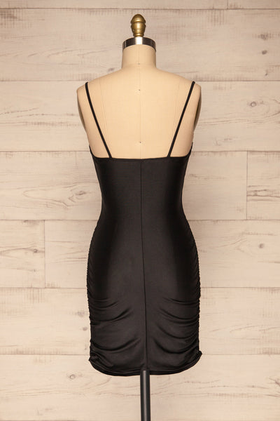 Unice Black Silky Fitted Cocktail Dress | La petite garçonne back view