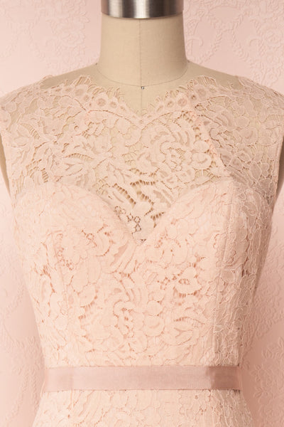 Uranie Blush Pink Lace Mermaid Gown | Boudoir 1861 front close-up