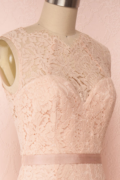 Uranie Blush Pink Lace Mermaid Gown | Boudoir 1861 side close-up