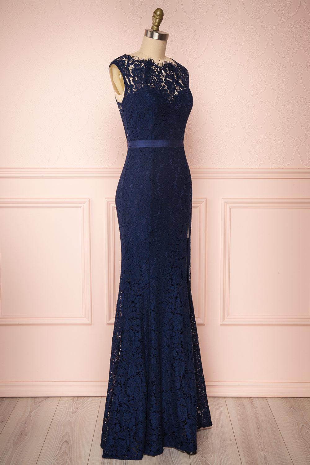 Uranie Navy Blue Lace Mermaid Gown | Boudoir 1861 side view 