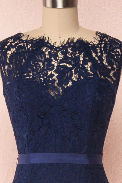 Uranie Navy Blue Lace Mermaid Gown | Boudoir 1861 front close-up