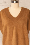 Uter Camel Sleeveless V-Neck Knitted Vest | La petite garçonne front close up
