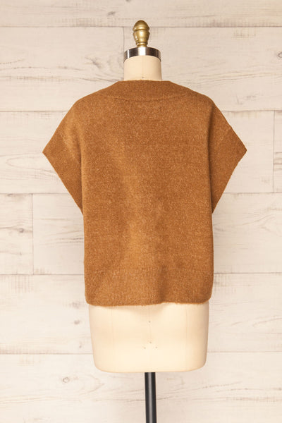Uter Camel Sleeveless V-Neck Knitted Vest | La petite garçonne back view