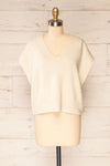 Uter Cream Sleeveless V-Neck Knitted Vest | La petite garçonne front view