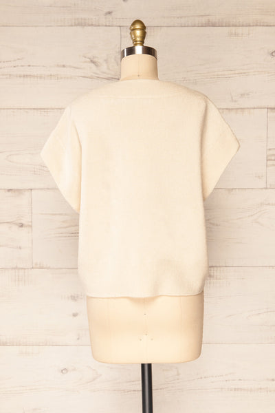 Uter Cream Sleeveless V-Neck Knitted Vest | La petite garçonne back view